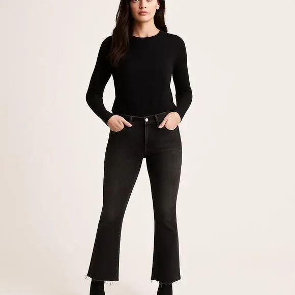 FRAME Le Crop Mini Boot Jeans – Faded Black – Frayed Hem – Size 29 - Picture 3 of 6